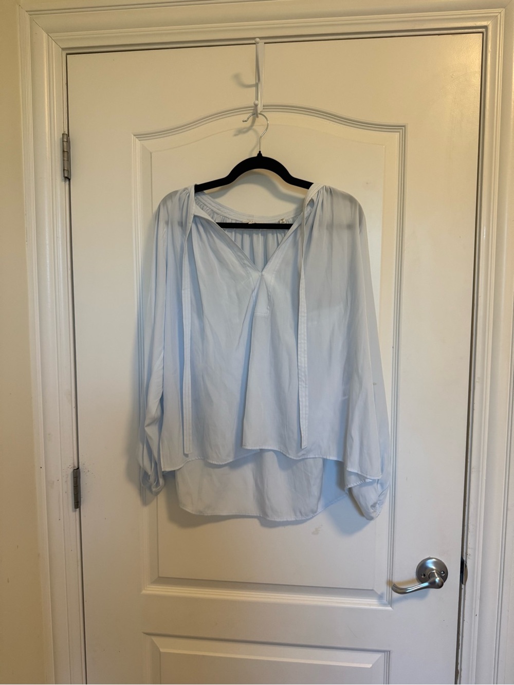 A.L.C. Light Blue Peasant Blouse with V-Neck Tie